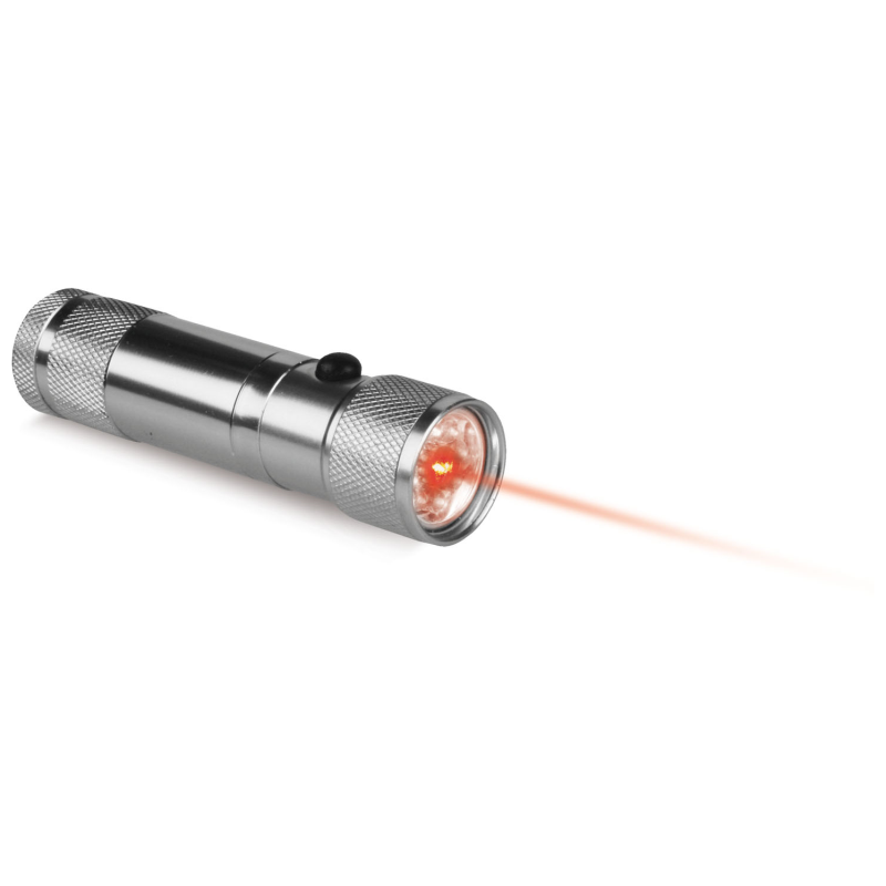 TORCIA IN METALLO CON PUNTATORE LASER E 8 LED